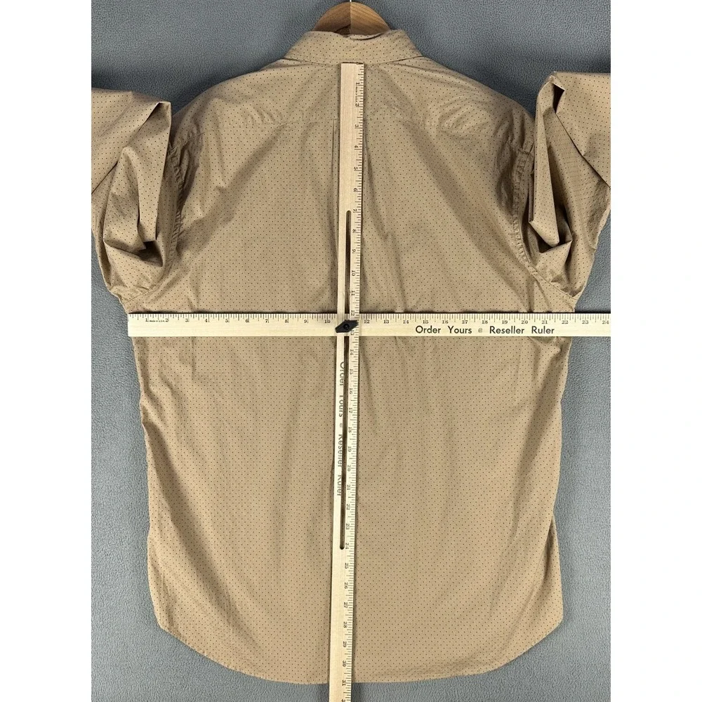 J Crew Shirt Mens Large Taupe Brown Cotton Geometric Dot Minimalist Office New